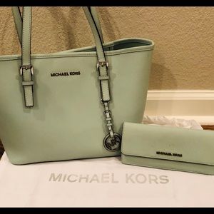 Jade green Michael Kors purse and wallet set
